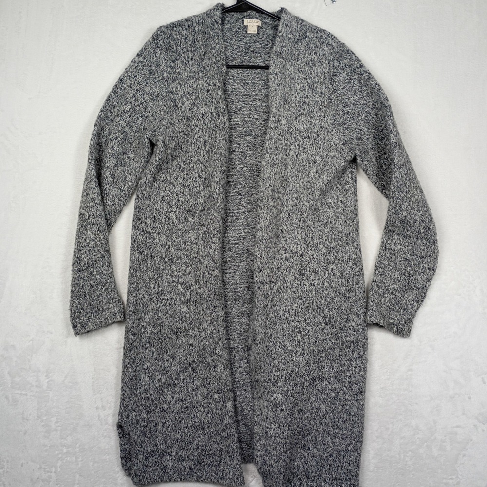 J.Crew Womens Marled Grey Wool Blend Long Open Front Duster Cardigan Sweater S